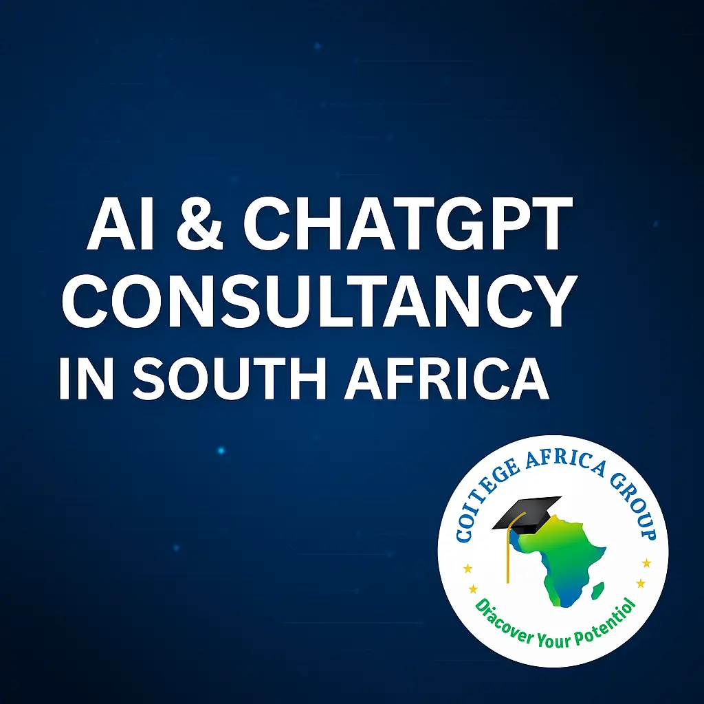 A confident South African businesswoman with colleagues in a modern office, representing College Africa Group’s AI & ChatGPT Consultancy services in South Africa.
