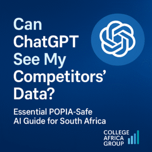 Professional AI and data security illustration showing POPIA-safe AI research in South Africa