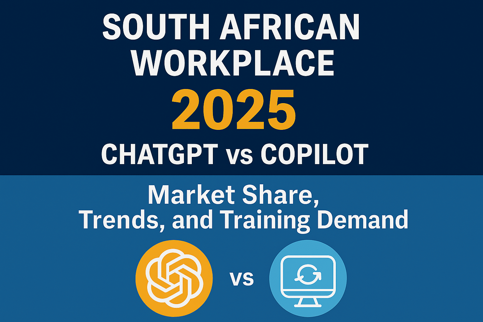South African workplace 2025 – comparison of ChatGPT and Microsoft Copilot for productivity, AI adoption, and training demand.