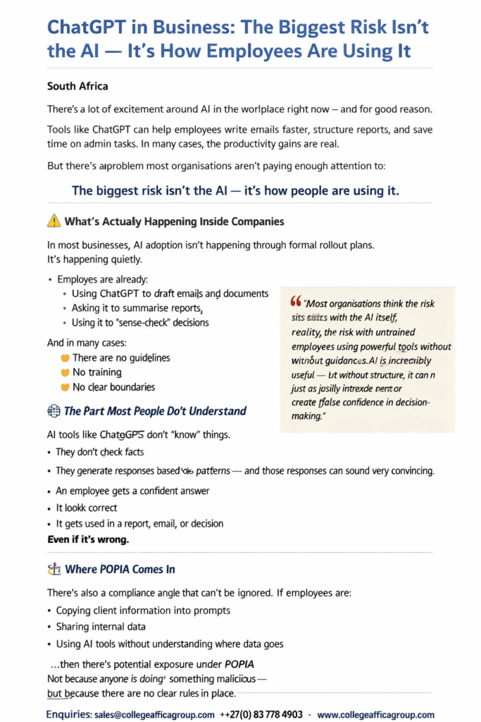 AI in the workplace South Africa safe use of ChatGPT in business