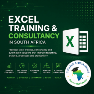 Excel Training and Consultancy in South Africa including Excel automation, VBA, workflow discovery, data analysis, reporting and Microsoft Copilot productivity skills